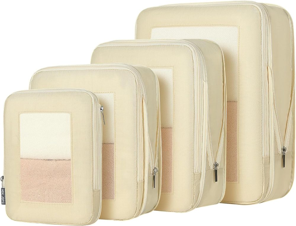 HDKJDPG 4 Set Compression Packing Cubes Travel for Suitcases,Compressible Mesh Packing Cubes for Travel Women Packing Organizers Ultralight