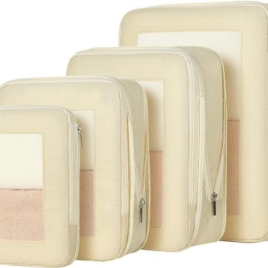 HDKJDPG 4 Set Compression Packing Cubes Travel for Suitcases,Compressible Mesh Packing Cubes for Travel Women Packing Organizers Ultralight