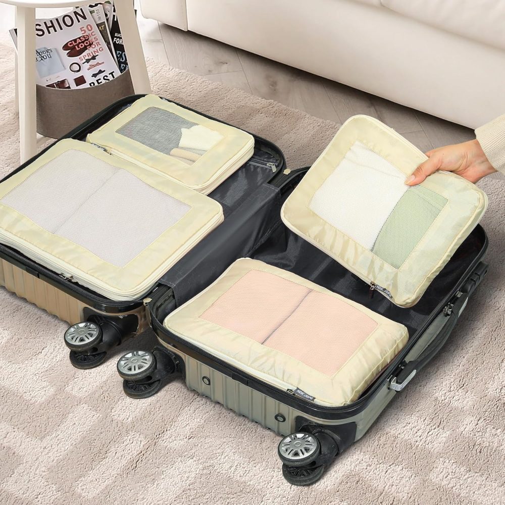 HDKJDPG 4 Set Compression Packing Cubes Travel for Suitcases,Compressible Mesh Packing Cubes for Travel Women Packing Organizers Ultralight - Image 2