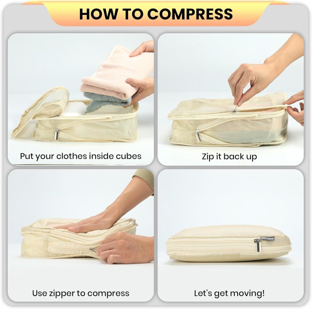 HDKJDPG 4 Set Compression Packing Cubes Travel for Suitcases,Compressible Mesh Packing Cubes for Travel Women Packing Organizers Ultralight - Image 4