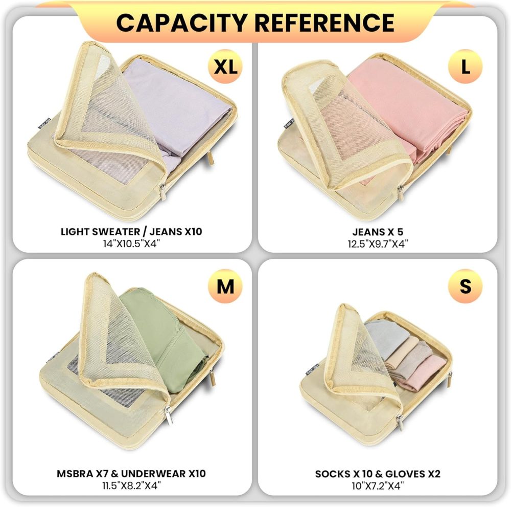 HDKJDPG 4 Set Compression Packing Cubes Travel for Suitcases,Compressible Mesh Packing Cubes for Travel Women Packing Organizers Ultralight - Image 7