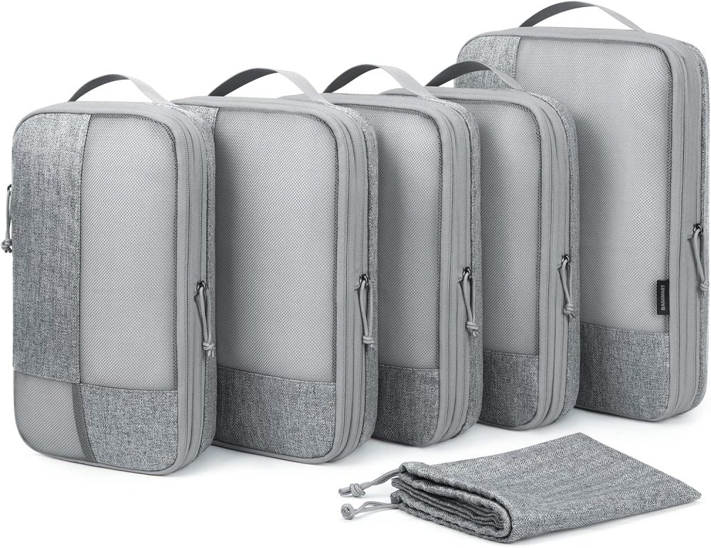 BAGSMART Compression Packing Cubes for Travel, 6 Set Travel Packing Cubes for Carry on Suitcases, Compression Travel Cubes & Suitcase Organizer for Packing with Shoe Bag Grey