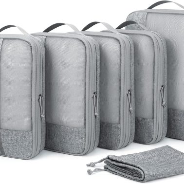 BAGSMART Compression Packing Cubes for Travel, 6 Set Travel Packing Cubes for Carry on Suitcases, Compression Travel Cubes & Suitcase Organizer for Packing with Shoe Bag Grey