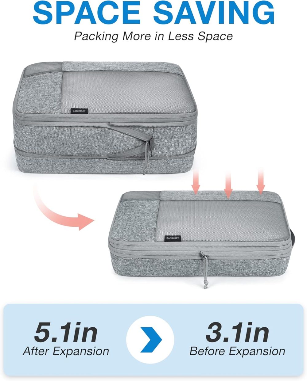 BAGSMART Compression Packing Cubes for Travel, 6 Set Travel Packing Cubes for Carry on Suitcases, Compression Travel Cubes & Suitcase Organizer for Packing with Shoe Bag Grey - Image 4