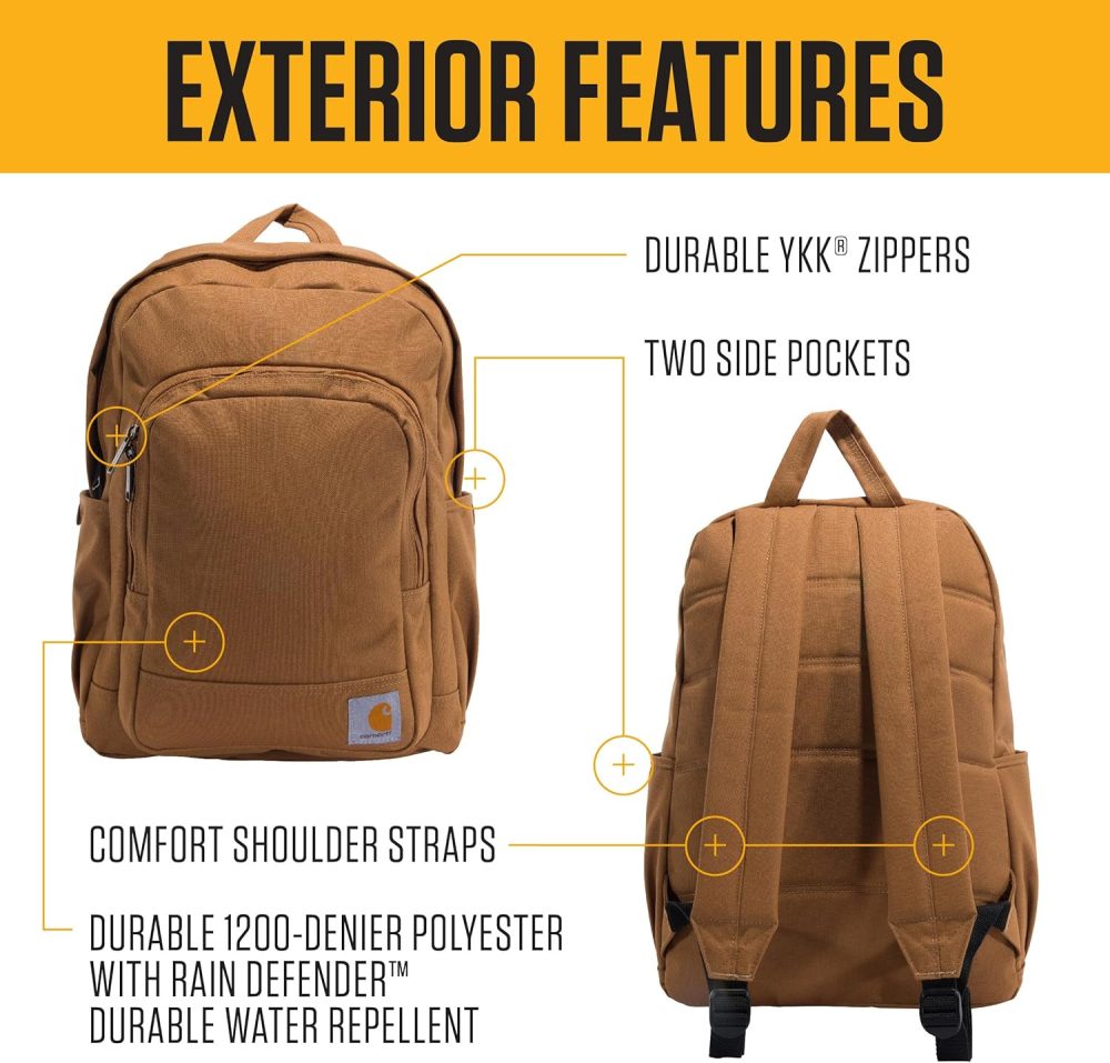 Carhartt 25L Classic Backpack, Durable Water-Resistant Pack W/ 15" Laptop Sleeve and Multiple Compartments, Black, PFAS Free - Image 2