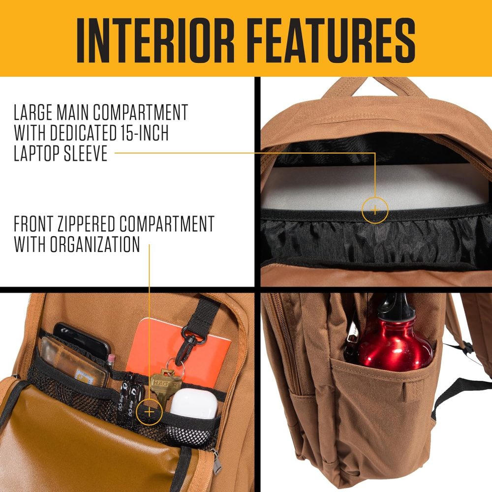 Carhartt 25L Classic Backpack, Durable Water-Resistant Pack W/ 15" Laptop Sleeve and Multiple Compartments, Black, PFAS Free - Image 3