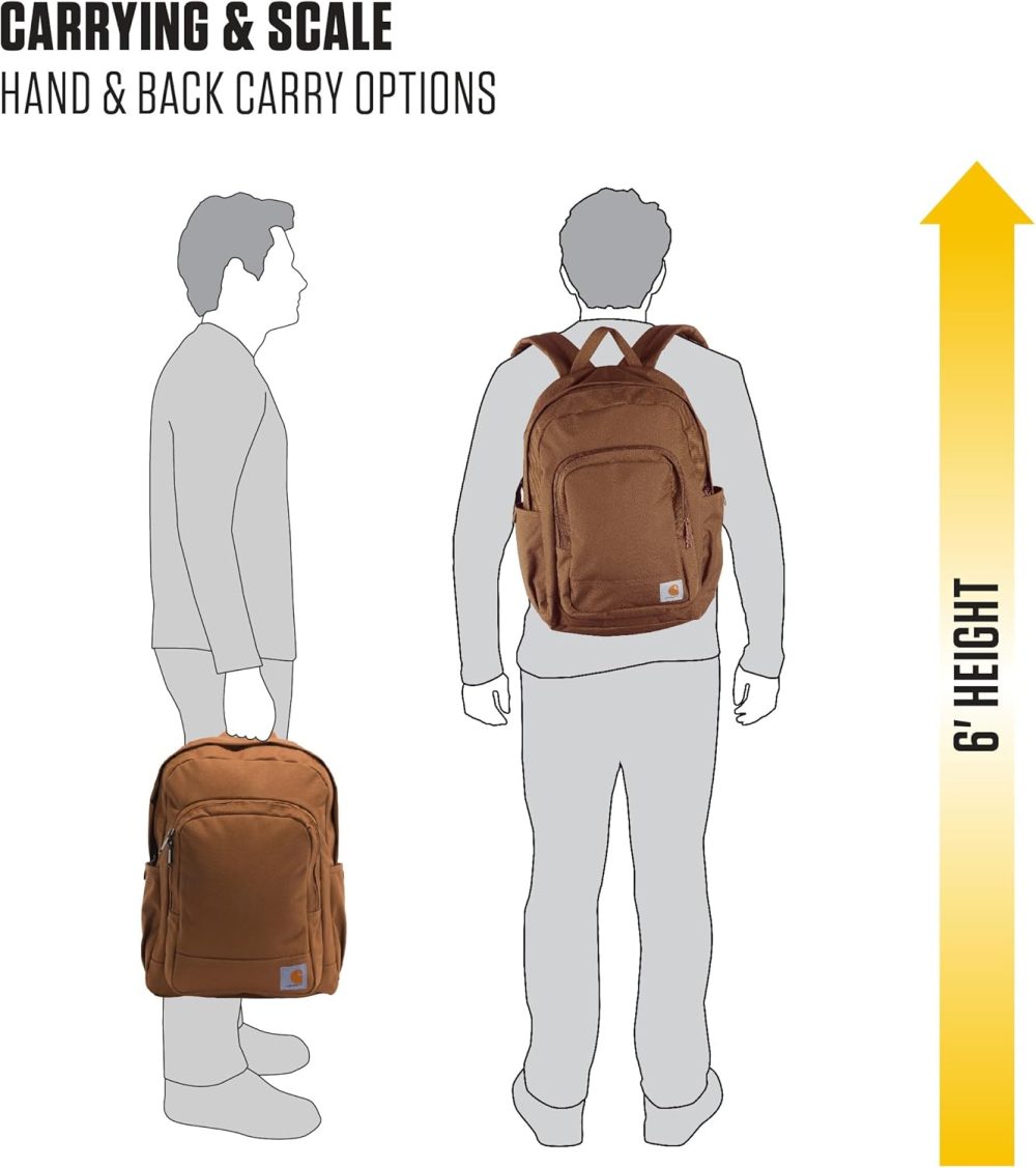 Carhartt 25L Classic Backpack, Durable Water-Resistant Pack W/ 15" Laptop Sleeve and Multiple Compartments, Black, PFAS Free - Image 6