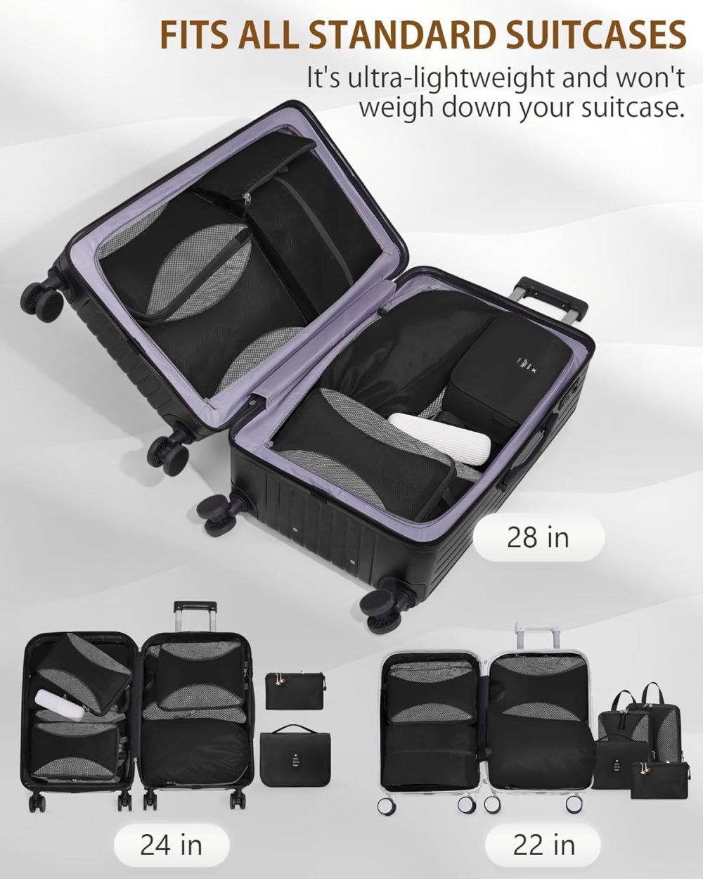Compression Packing Cubes 10 Sets, Packing Organizers, Extensible Suitcase Organiser Bags, Travel Organizer Cubes for Travel Essentials Black - Image 7