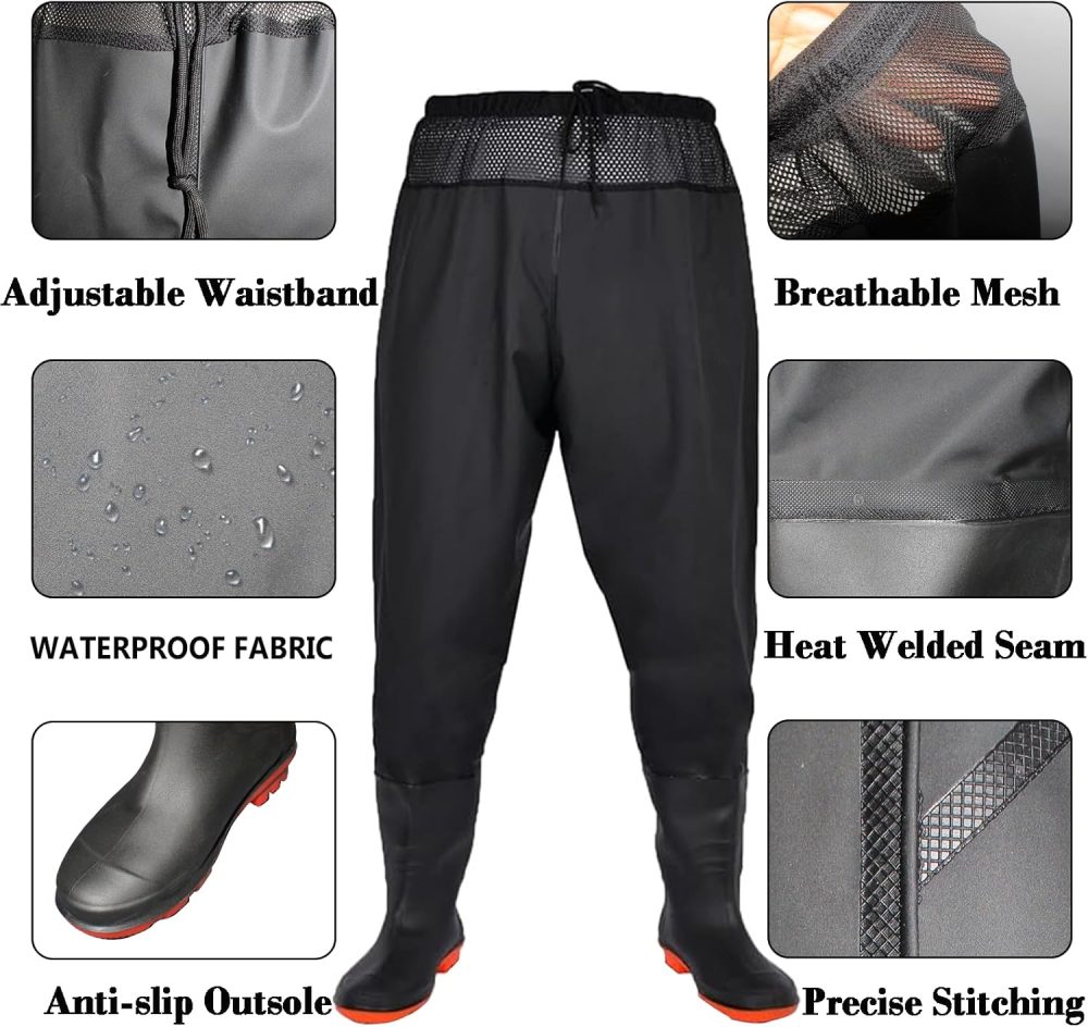 Fishing Waders with Boots, Nylon/PVC Waist Wader Pants Fishing Waders for Men Women, Waterproof Bootfoot Waders - Image 2
