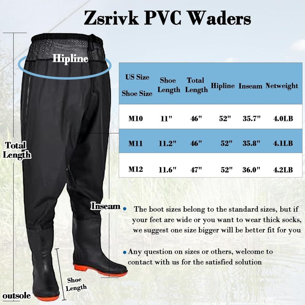 Fishing Waders with Boots, Nylon/PVC Waist Wader Pants Fishing Waders for Men Women, Waterproof Bootfoot Waders - Image 3