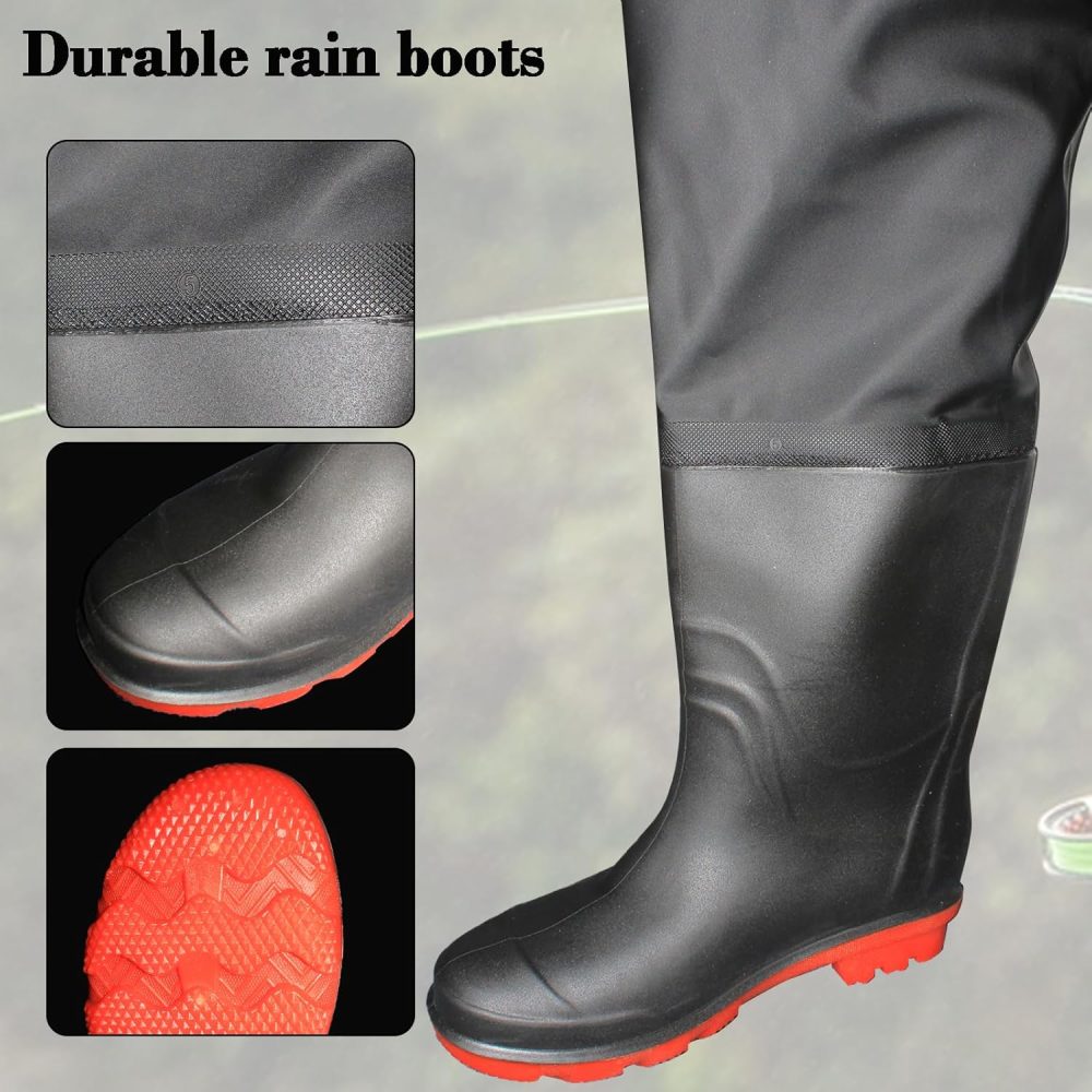 Fishing Waders with Boots, Nylon/PVC Waist Wader Pants Fishing Waders for Men Women, Waterproof Bootfoot Waders - Image 4